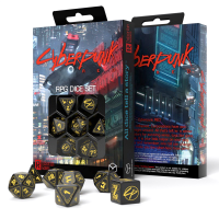 Cyberpunk RED RPG kauliukų rinkinys juodos ir geltonos sp